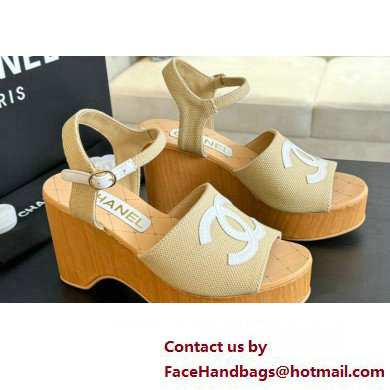 Chanel Fabric  &  Patent Calfskin Sandals G45555 Beige 2024